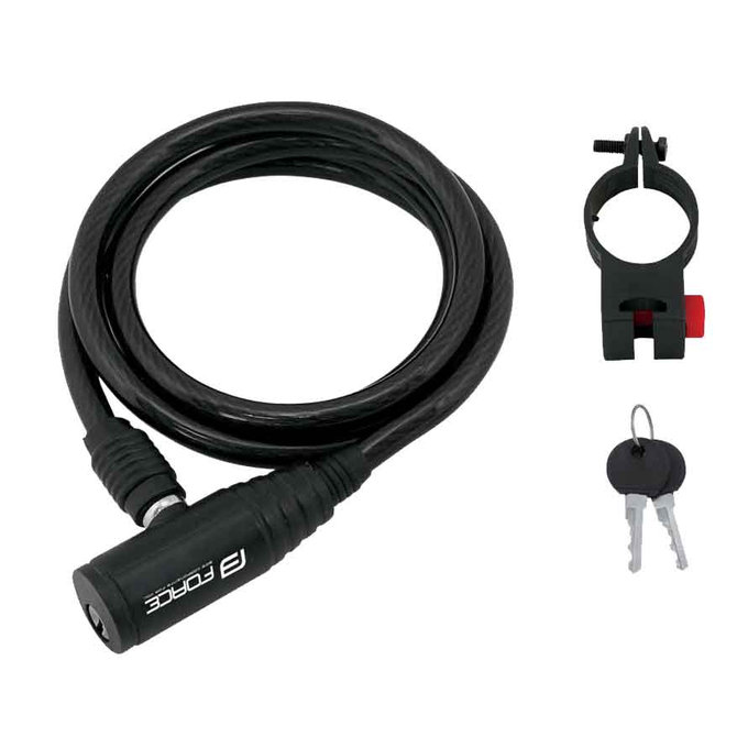 FORCE ECO spirálzár tartóval, 120 cm / 8 mm, fekete